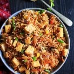 vegan fried rice with tofu ready to serve