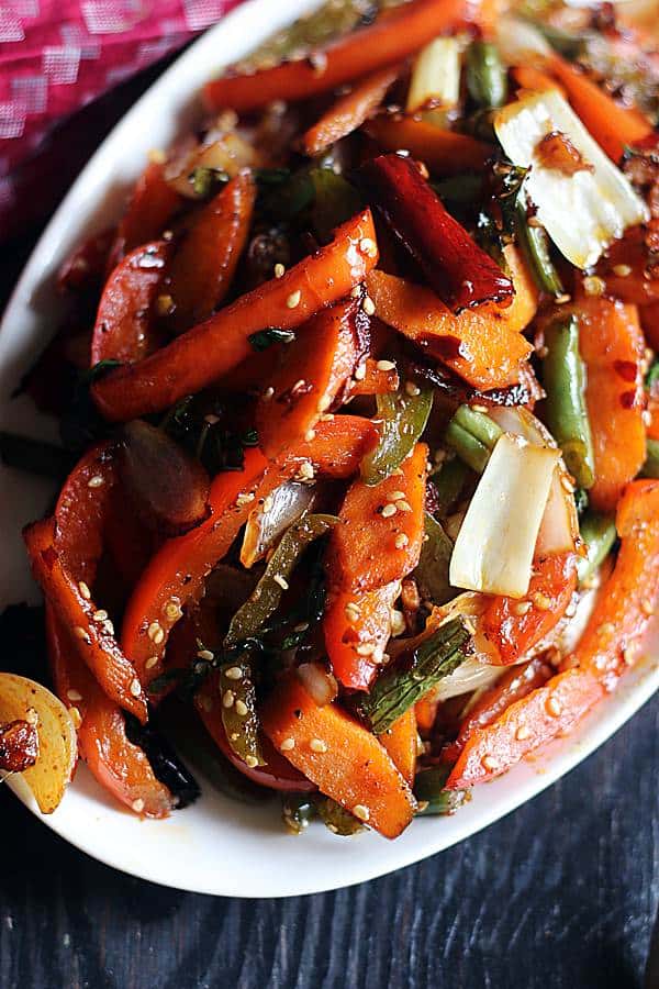 closeup shot of stir fried vegetables