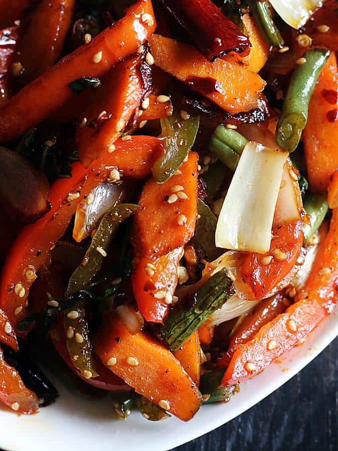 stir fry vegetables served with rice