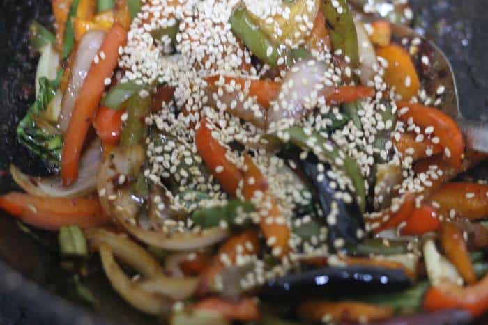 sesame seeds added to vegetables