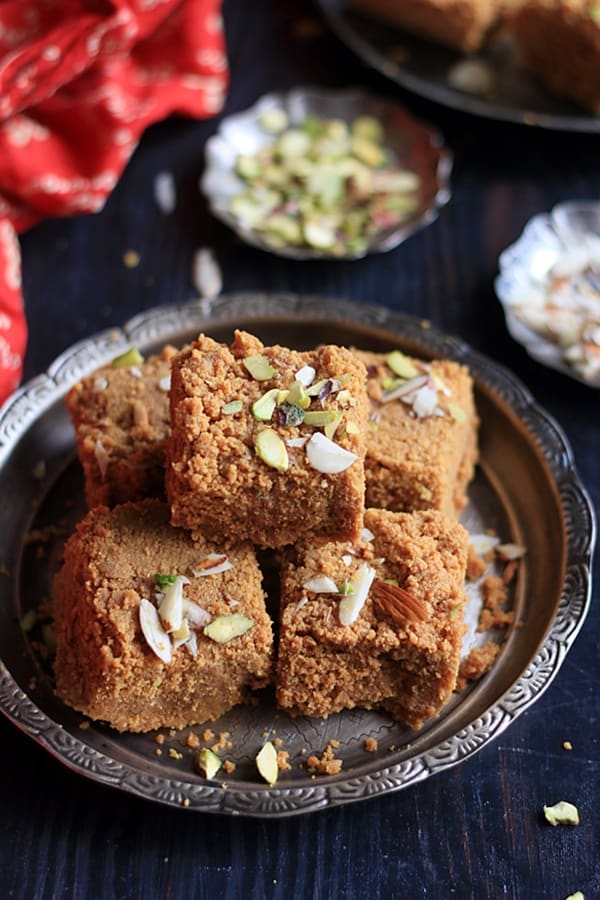 Easy Gujarati mohanthal in silver plate