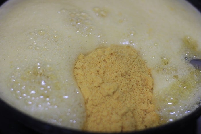 roasting besan mixture in ghee