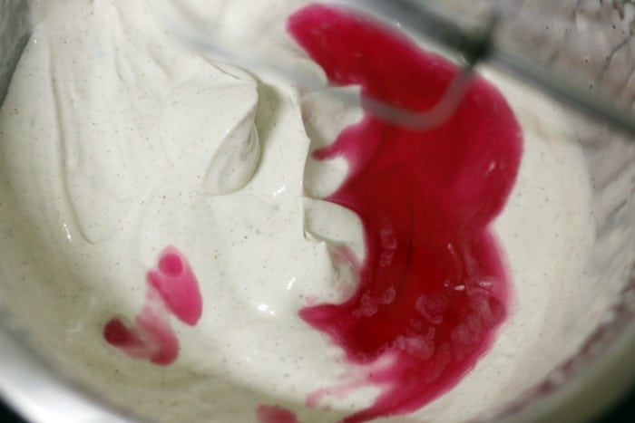 rose syrup added to whipped cream