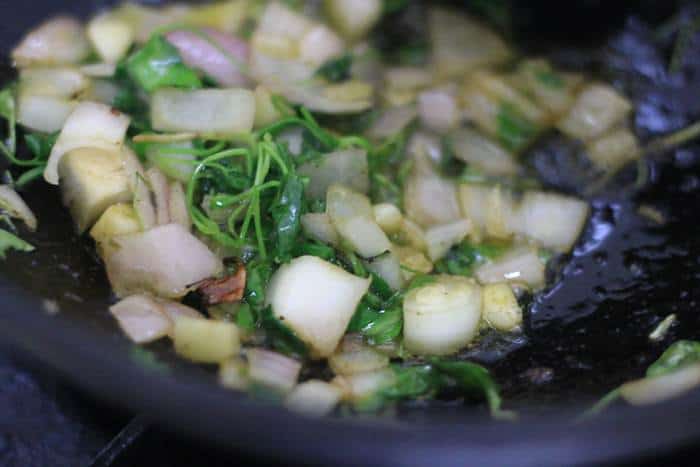 frying onion, garlic in oil