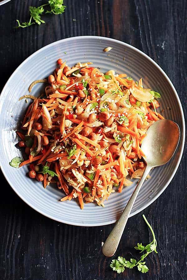 Fresh Carrot salad with thai flavored dressing