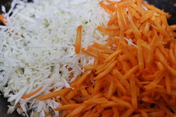 shredded carrot and cabbage for making salad