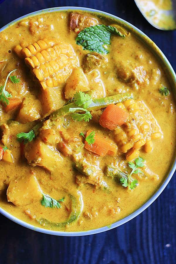 closeup shot of vegan thai yellow curry