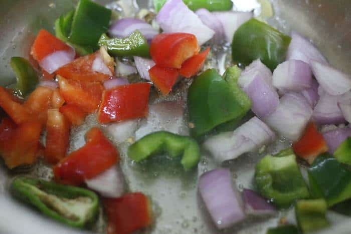 sauteing onion and bell pepper