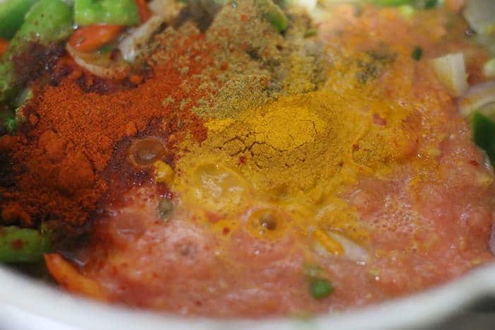 spice powders added to pureed tomatoes to make tofu tikka masala