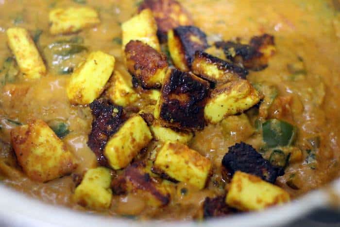 toffu tikka added to masala sauce