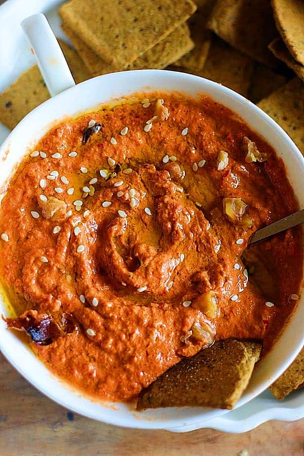 Easy homemade muhammara -red pepper walnut dip