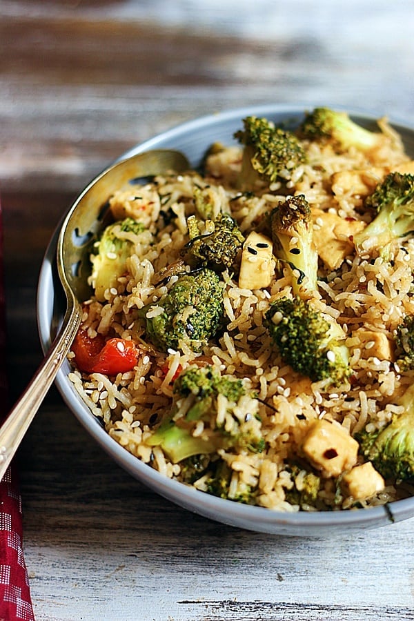 easy broccoli fried rice served with a spoon