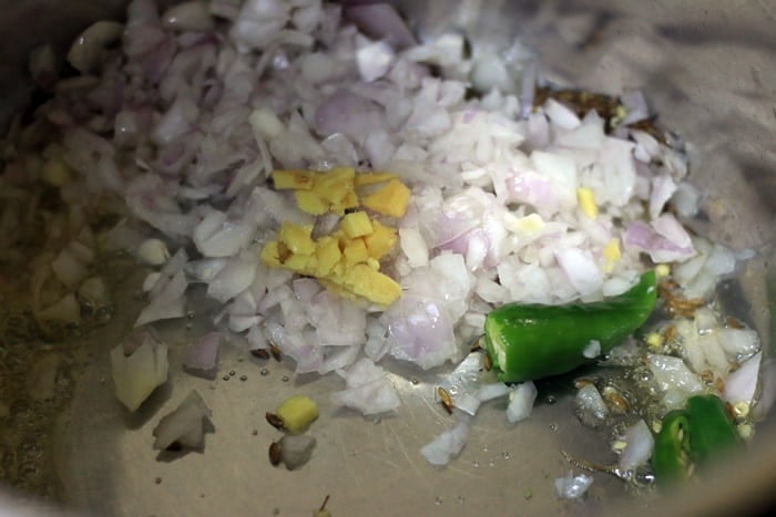 sauteing ginger, green chilies and onions in oil in instant pot