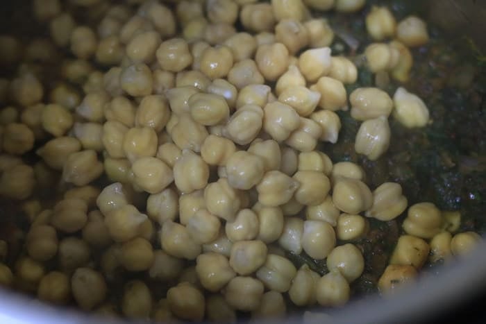 drained dried chickpeas added to masala base