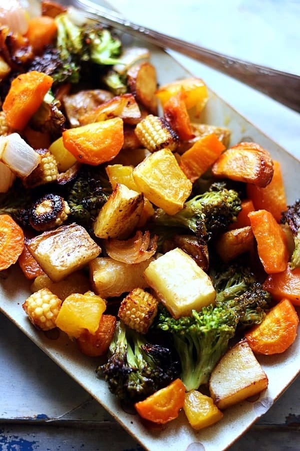 closeup shot of roasted winter vegetables