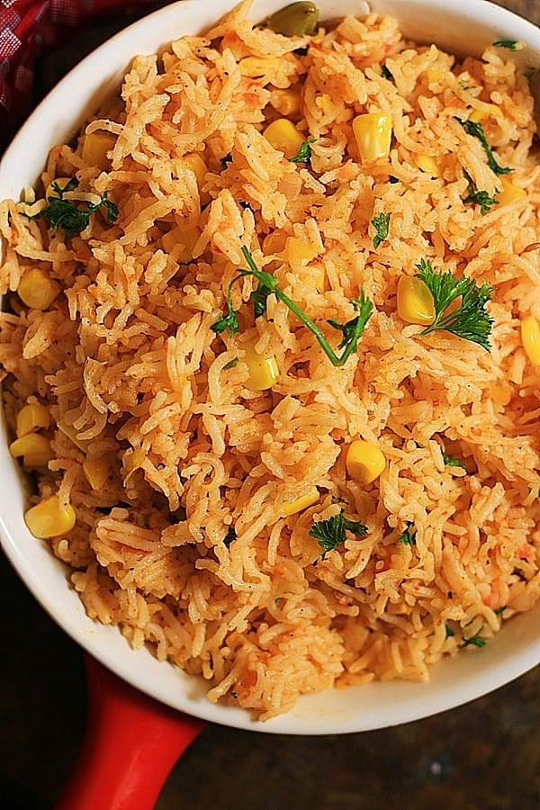 closeup shot of vegetarian Spanish rice