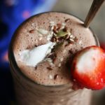 chocolate smoothie with strawberry ready to be served