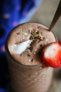chocolate smoothie with strawberry ready to be served