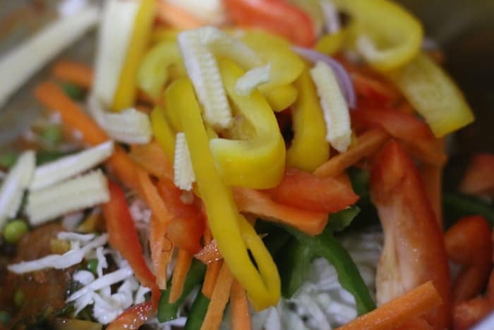 vegetables for chilli milli added to tomato base