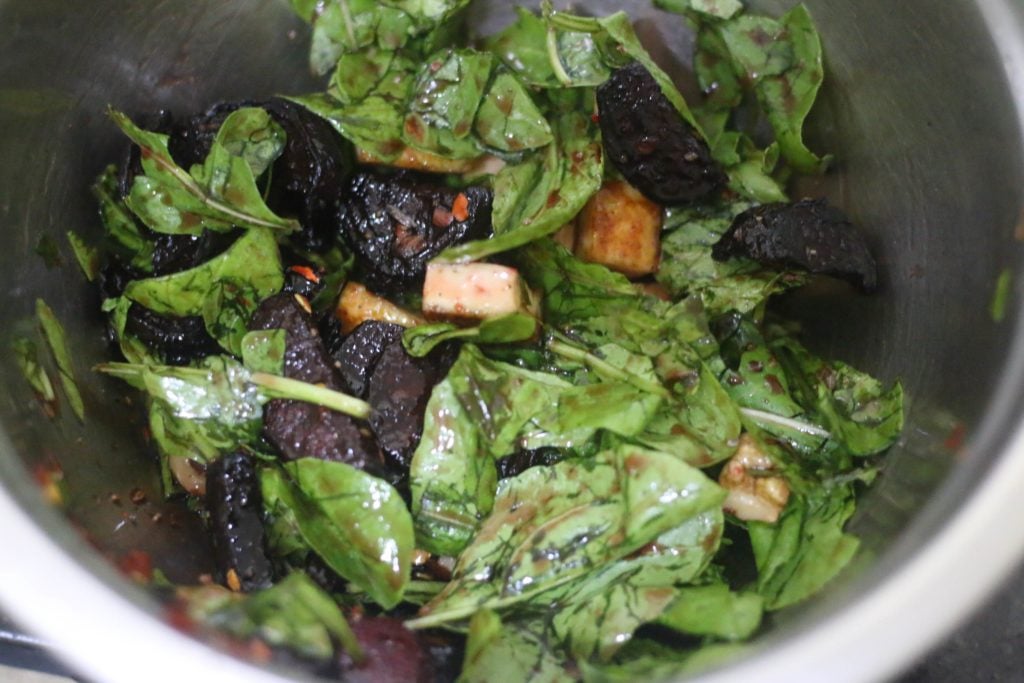 dressing tossed to beet salad ingredients