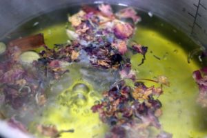 green tea leaves added to hot water