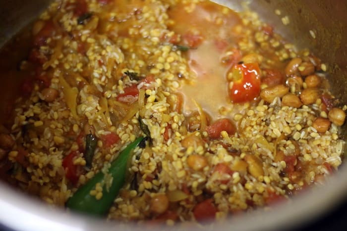 rice and dal added to khichdi masala