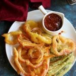 crispy tempura vegetables served with a spicy dipped sauce.