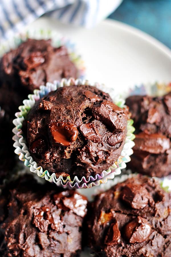 closeup shot of vegan chocolate banana muffins