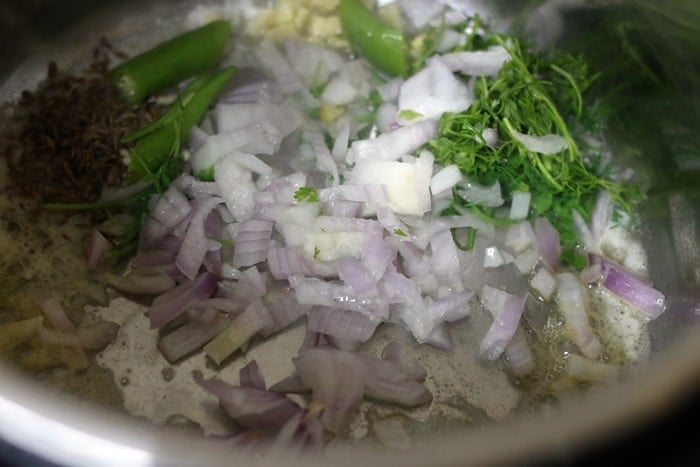 sautéing onions and coriander leaves