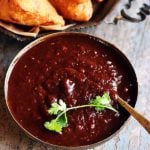 sweet tamarind chutney or imli chutney served with samosa