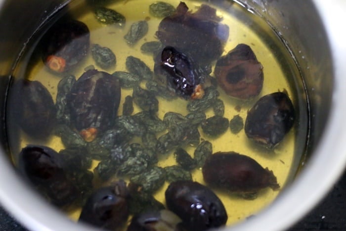 dates and raisins soaked in warm water