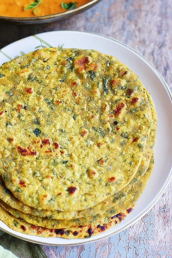 Gujarati methi thepla served in a white plate