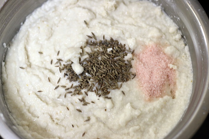 cumin seeds and salt added to minapa roti batter