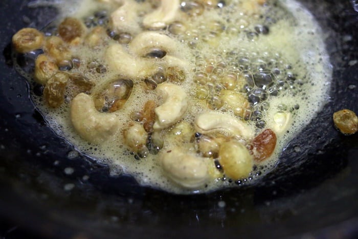 cashews and riasins roasted until golden brown