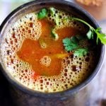 closeup shot of tomato rasam or thakkali rasam