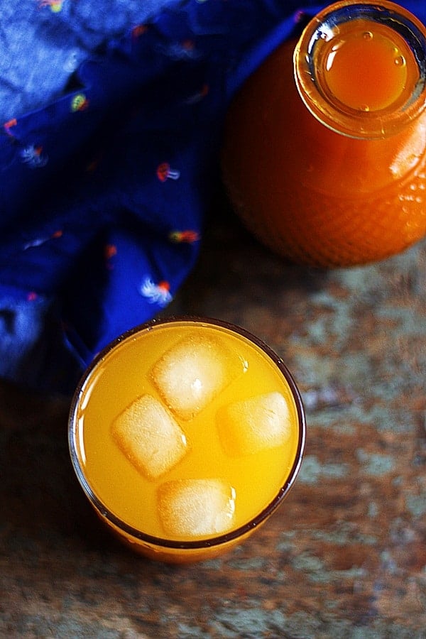 Chilled mango juice prepared from mango squash