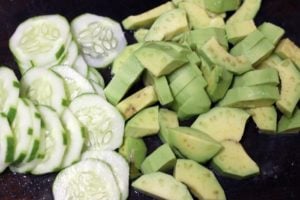 chopped avocados and cucumbers for salad