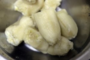 chopped overripe bananas in a mixing bowl