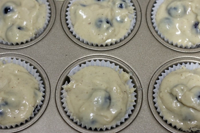 eggless blueberry muffins batter ready to bake
