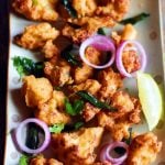 crispy gobi 65 served in a ceramic plate