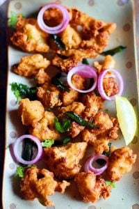 crispy gobi 65 served in a ceramic plate