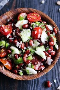 closeup of kidney bean salad in a wooden bowl