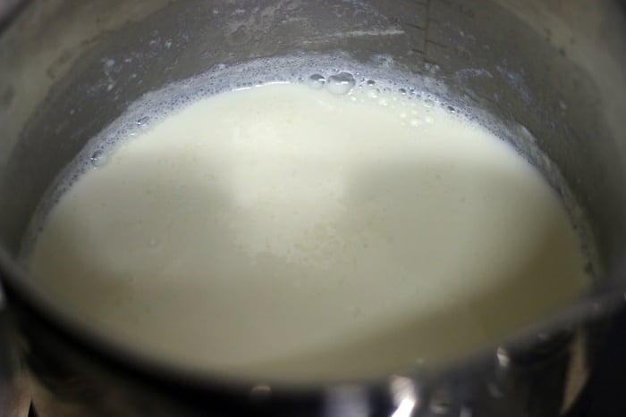 rice flour slurry added to simmering milk
