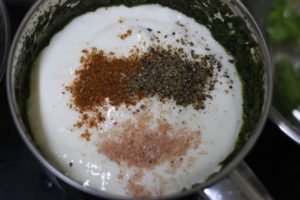 yogurt and seasonings added to mint paste