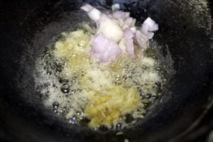 sauteing ginger garlic and onions in sesame oil