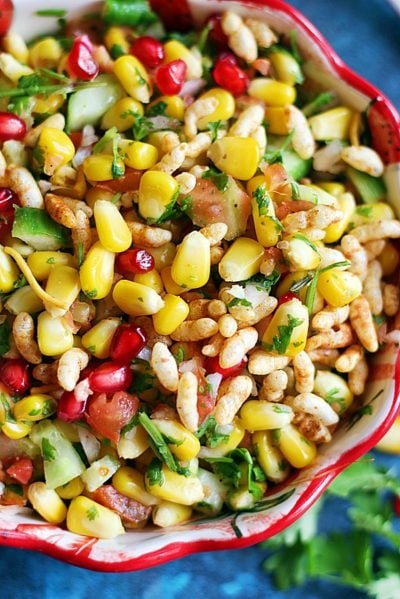 closeup shot of corn chaat